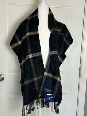 Joseph & Lyman Mens 100% Cashmere Scarf Dark Gray Plaid Made in Germany NWT
